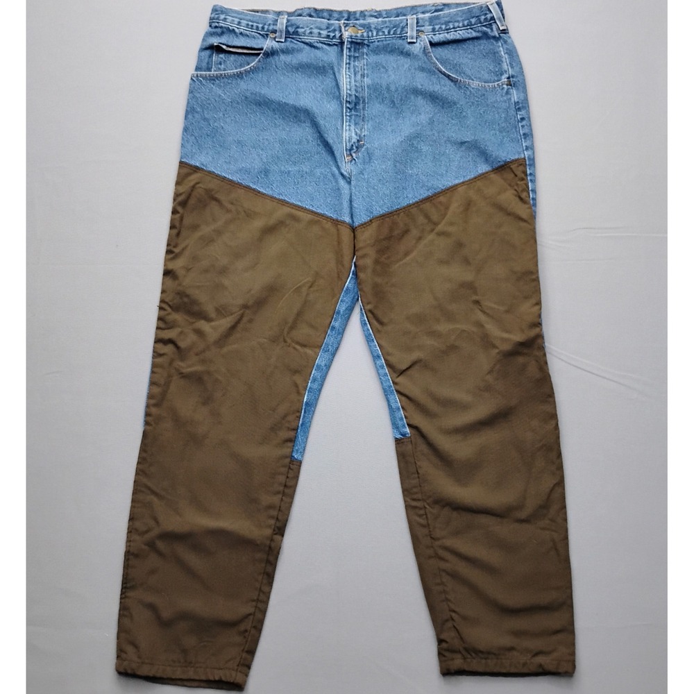 Wrangler Mens Upland Jeans Blue Denim Brown‎ Brush Guard Hunting Pants 42x32